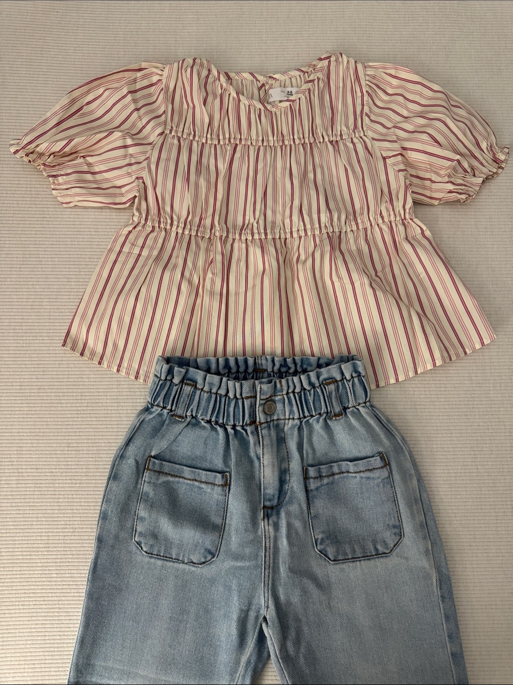 Zara Striped Ruffle Peplum Top & Paperbag Jeans